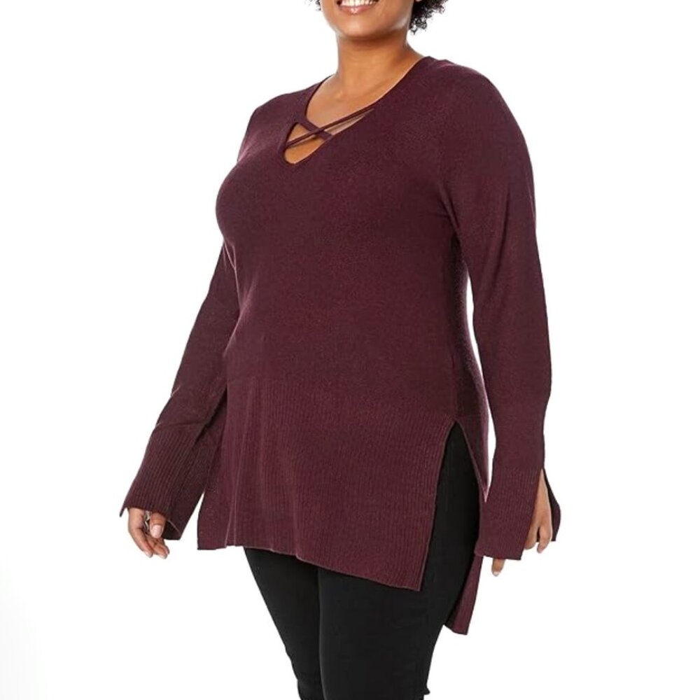 Brand NEW! City Chic Jumper X Cross Tunic Top Knit Long Sleeve Plus S/16 Oxblood